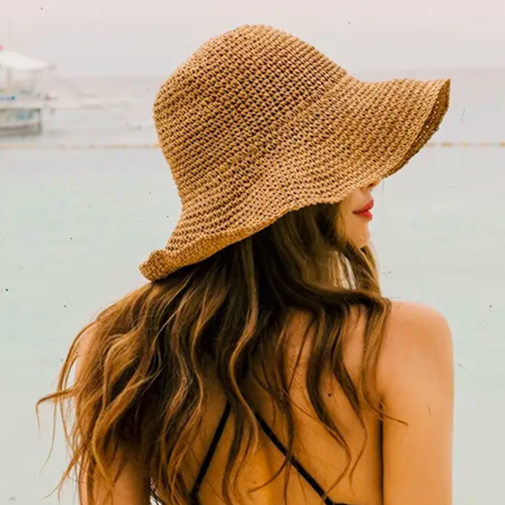 FINAL PRICE ❤️🔥 RAFFIA ❤️🔥 SCALLOPED EDGE BEACH HAT NWT - Picture 4 of 12